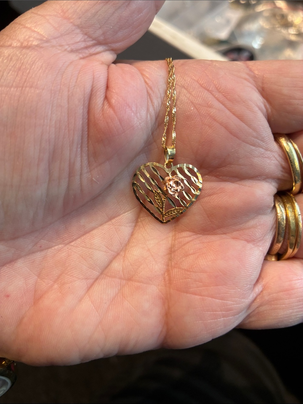 10 K Two Tone Heart on an 18” 10K Chain
1.35 Grams. Lovely!